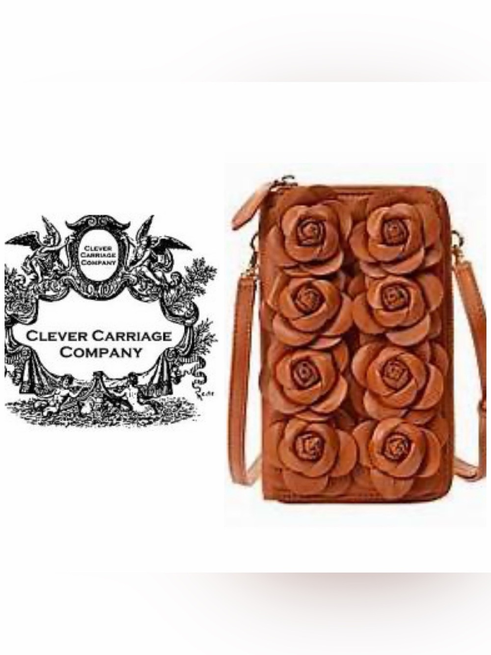 Clever Carriage Company Genuine Leather Rose Crossbody Wallet Bag (NWOT)
